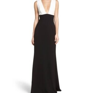 Jill Stuart Cream and White Sleeveless Plunge Maxi Gown